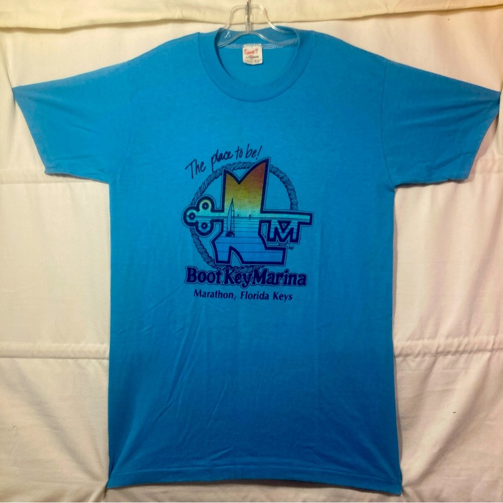 VTG 80s Boot Key Florida Sunset Marina Graphic T Shirt Single Stitch USA Size M